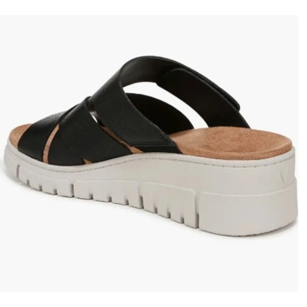 VIONIC Uptown Sunset Slide Sandal Black 9 NEW Leather Platform Comfort Cushion